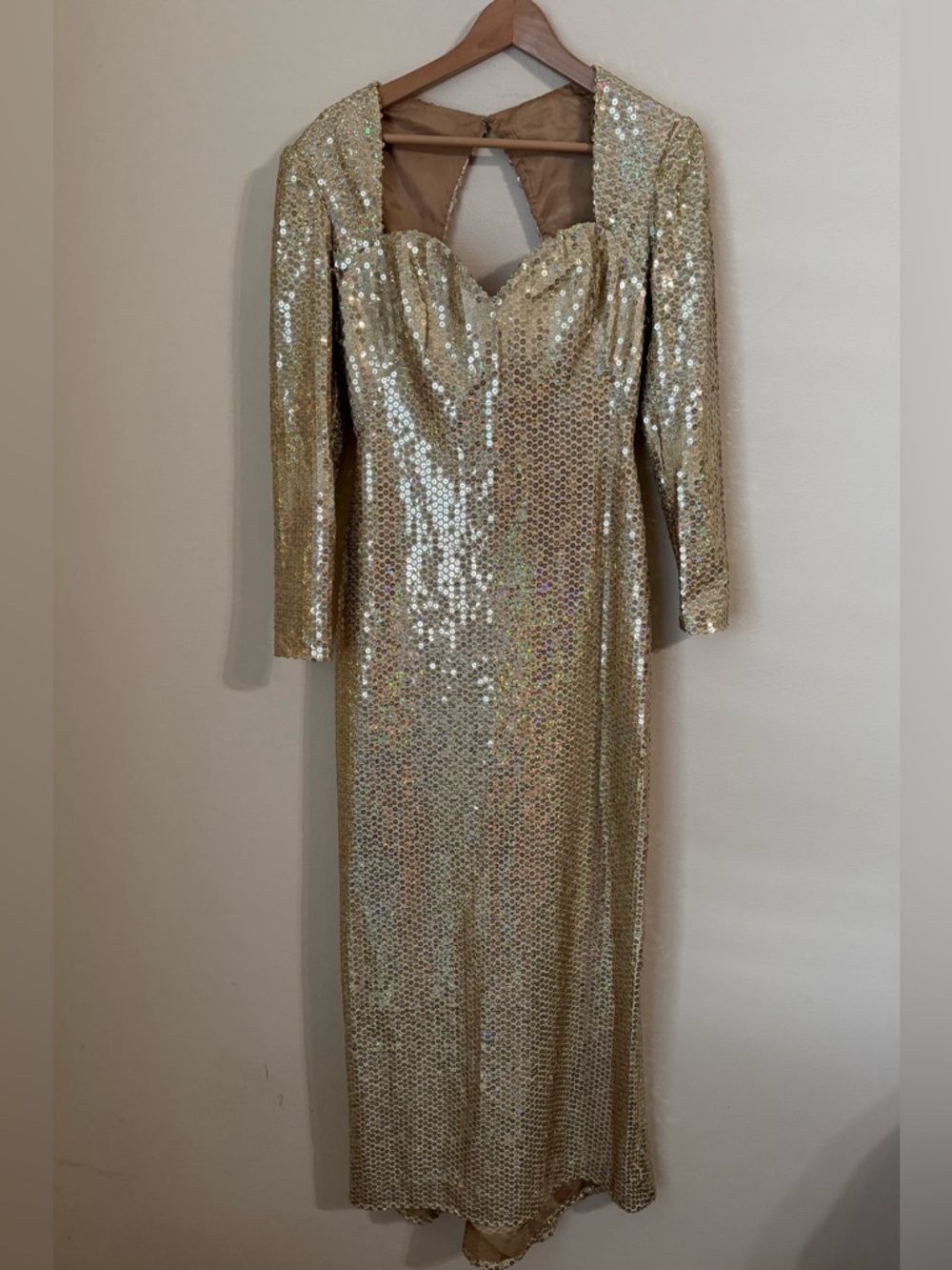 Loris Azzaro Sequin Gown Dress Metallic Gold One Size